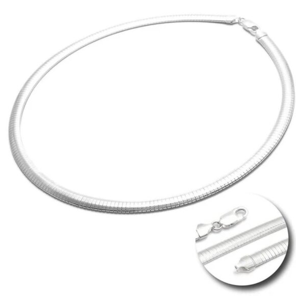 STERLING SILVER DOMED OMEGA CHAIN NECKLACE 6MM. AVAILABLE IN 3 LENGTHS. - Picture 2 of 2